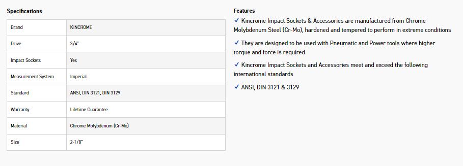 KINCROME K2472 IMPACT SKT 3/4DRV 2-1/8 - Image 2