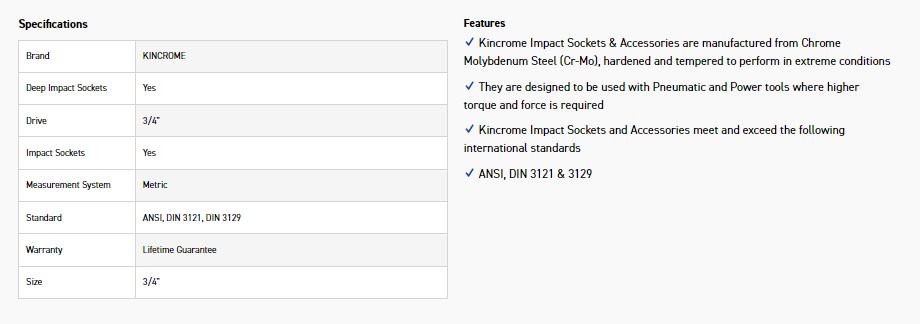 KINCROME K2494 IMPACT SKT DEEP 3/4DRV 30MM - Image 2