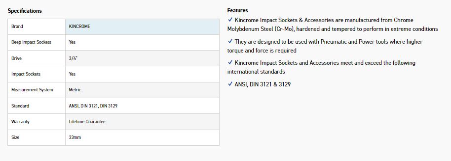 KINCROME K2497 IMPACT SKT DEEP 3/4DRV 33MM - Image 2