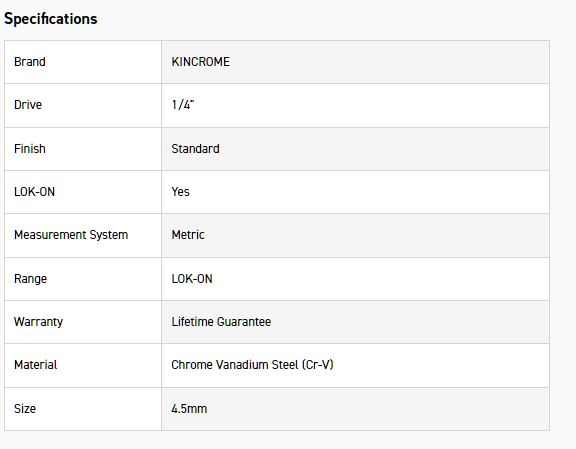KINCROME K25001 LOKON SOCKET 1/4DR 4.5MM - Image 2