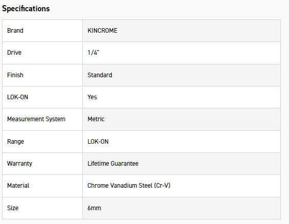 KINCROME K25004 LOKON SOCKET 1/4DR 6MM - Image 2