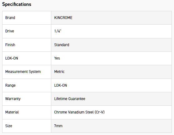 KINCROME K25005 LOKON SOCKET 1/4DR 7MM - Image 2