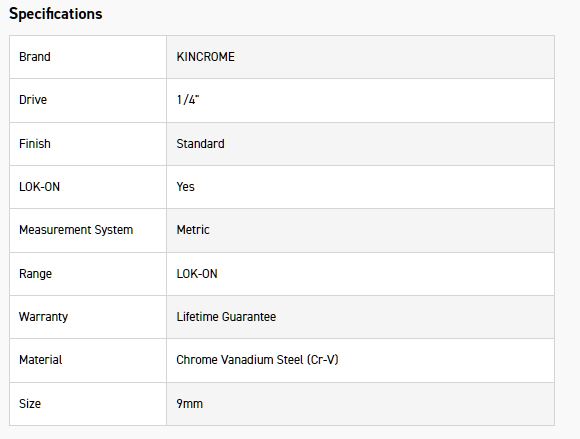 KINCROME K25007 LOKON SOCKET 1/4DR 9MM - Image 2