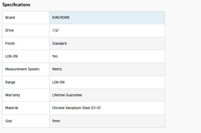 KINCROME K25045 LOKON SOCKET DEEP 1/4DR 9MM - Image 2