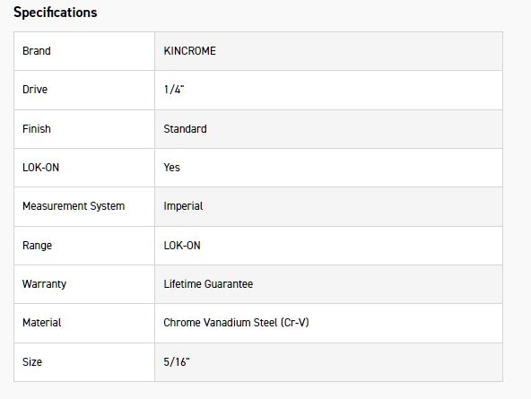 KINCROME K25064 LOKON SOCKET DEEP 1/4DR 5/16 - Image 2