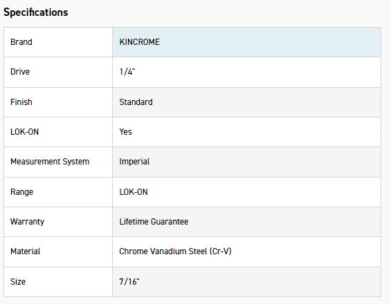 KINCROME K25066 LOKON SOCKET DEEP 1/4DR 7/16 - Image 2