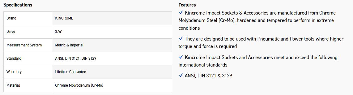 KINCROME K2532 IMP UNIVERSAL JOINT 3/4DRV - Image 2