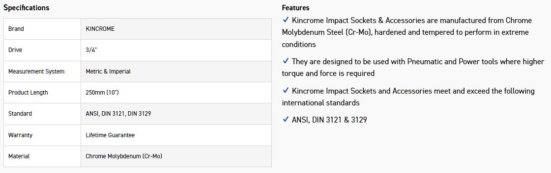 KINCROME K2536 IMP EXTENS 3/4D 250MM (10 ) - Image 2