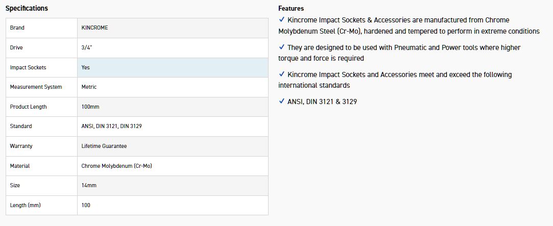 KINCROME K2539 HEX IMPACT 3/4 14MM X 100MM - Image 2