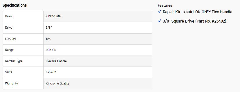 KINCROME K25402RK REPAIR KIT-3/8D LOKON-FLXHDL - Image 2