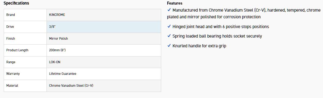 KINCROME K25402 LOKON FLEX HDL 3/8D 200MM-8" - Image 2