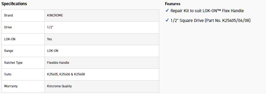 KINCROME K25406RK REPAIR KIT-1/2D LOKON-FLXHDL - Image 2