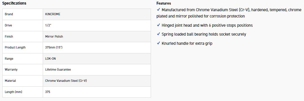 KINCROME K25406 LOKON FLEX HDL 1/2D 375MM-15" - Image 2