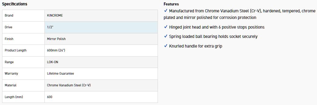 KINCROME K25408 LOKON FLEX HDL 1/2DR 600MM-24" - Image 2