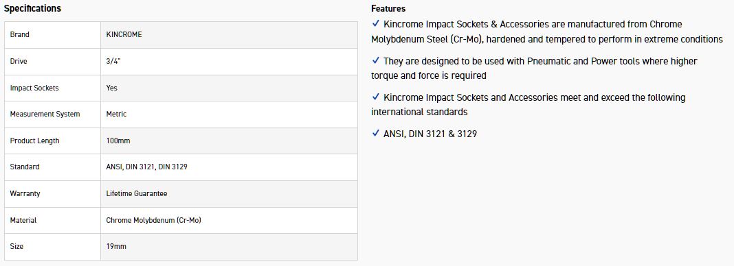 KINCROME K2541 HEX IMPACT 3/4 19MM X 100MM - Image 2