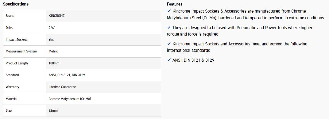 KINCROME K2548 HEX IMPACT 3/4 32MM X 100MM - Image 2