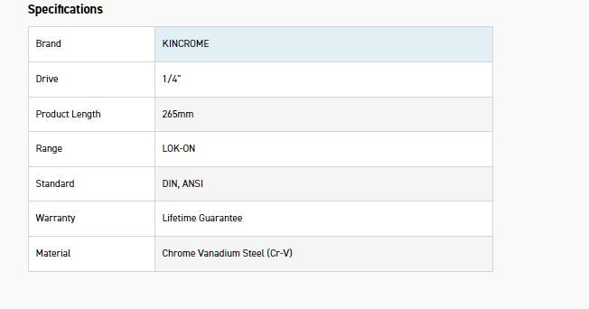 KINCROME K25504 LOKON EXTENSION BAR 1/4D 265MM - Image 2