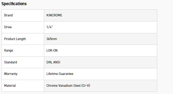KINCROME K25505 LOKON EXTENSION BAR 1/4D 365MM - Image 2