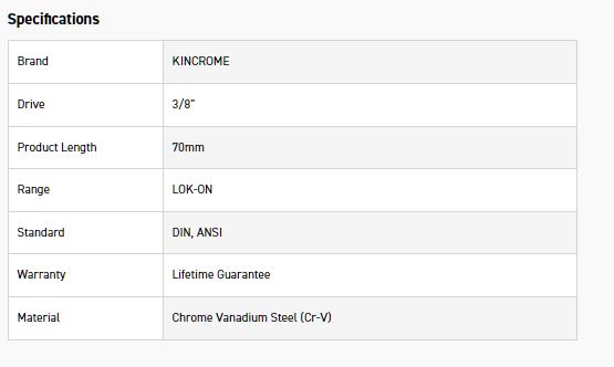 KINCROME K25511 LOKON EXTENSION BAR 3/8D 70MM - Image 2