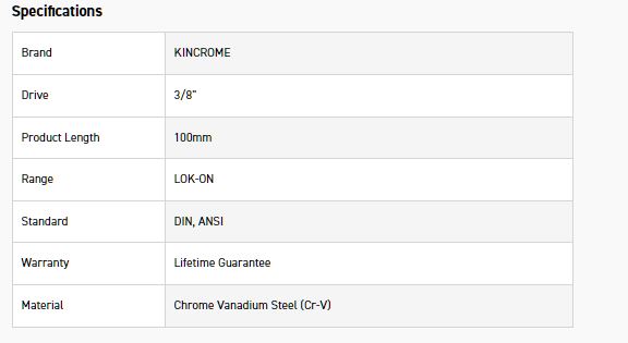 KINCROME K25512 LOKON EXTENSION BAR 3/8D 100MM - Image 2