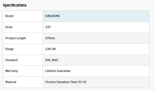 KINCROME K25514 LOKON EXTENSION BAR 3/8D 275MM - Image 2