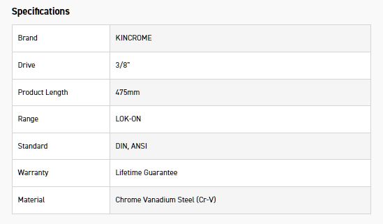 KINCROME K25515 LOKON EXTENSION BAR 3/8D 475MM - Image 2