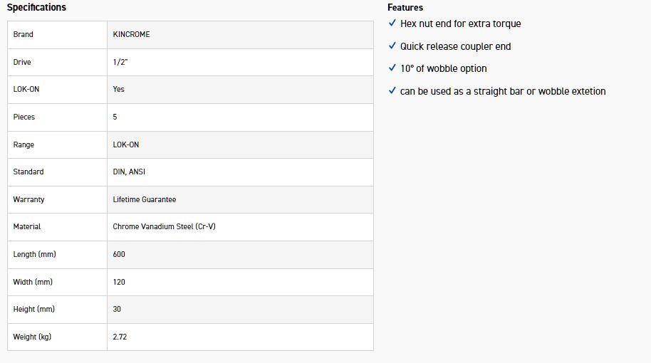 KINCROME K25520 LOKON EXTENSION BAR SET 1/2D 5 - Image 6