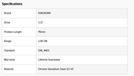KINCROME K25522 LOKON EXTENSION BAR 1/2D 95MM - Image 2