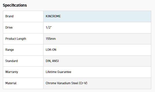 KINCROME K25523 LOKON EXTENSION BAR 1/2D 155MM - Image 2