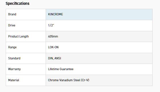 KINCROME K25525 LOKON EXTENSION BAR 1/2D 405MM - Image 2