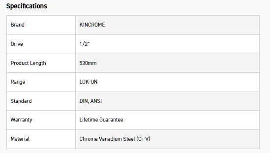KINCROME K25526 LOKON EXTENSION BAR 1/2D 530MM - Image 2