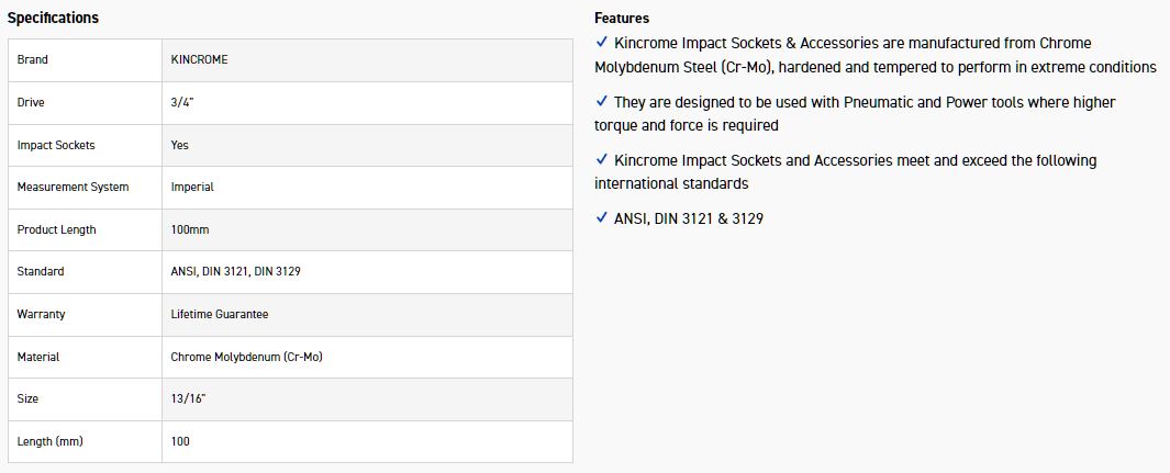 KINCROME K2554 HEX IMPACT 3/4 13/16 X100MM - Image 2