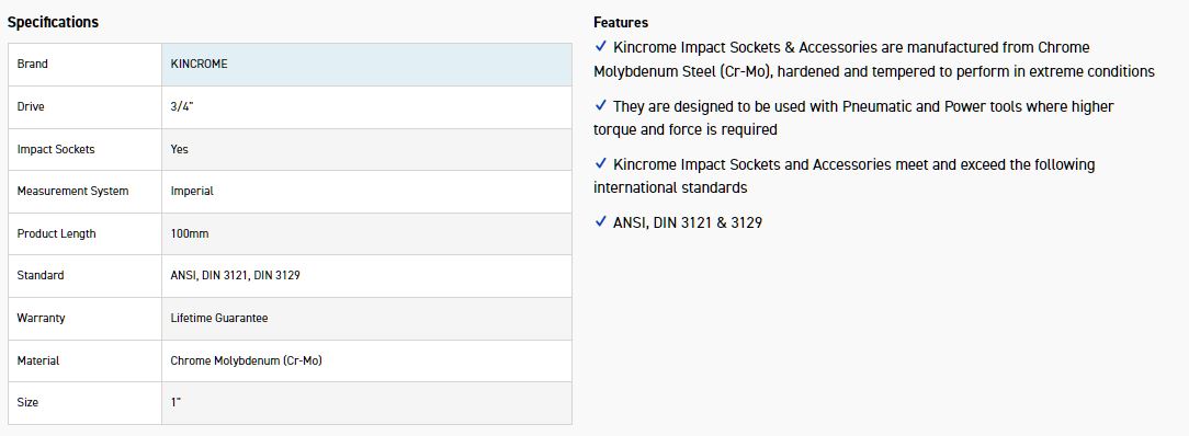 KINCROME K2557 HEX IMPACT 3/4D 1 X 100MM - Image 2