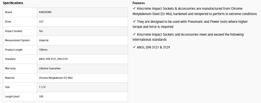 KINCROME K2561 HEX IMPACT 3/4 1-1/4X100MM - Image 2