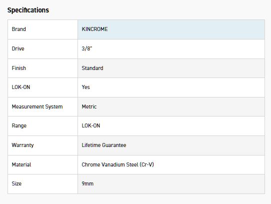KINCROME K26004 LOKON SOCKET 3/8DR 9MM - Image 2