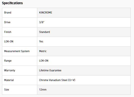 KINCROME K26007 LOKON SOCKET 3/8DR 12MM - Image 2