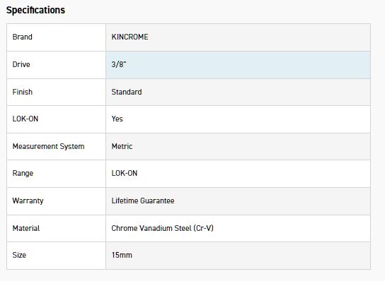 KINCROME K26010 LOKON SOCKET 3/8DR 15MM - Image 2
