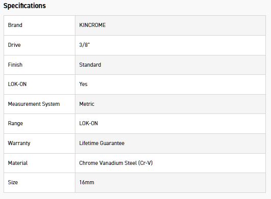 KINCROME K26011 LOKON SOCKET 3/8DR 16MM - Image 2