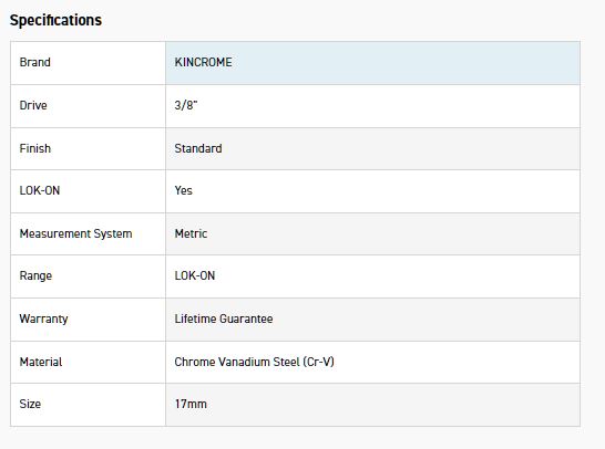 KINCROME K26012 LOKON SOCKET 3/8DR 17MM - Image 2