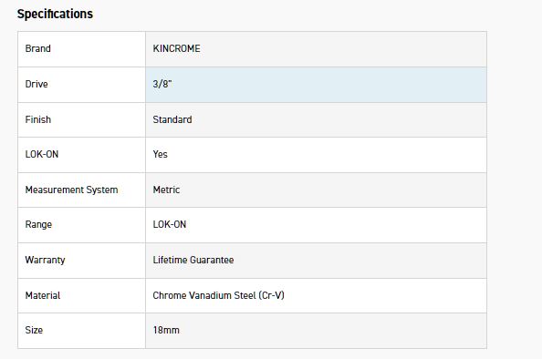 KINCROME K26013 LOKON SOCKET 3/8DR 18MM - Image 2