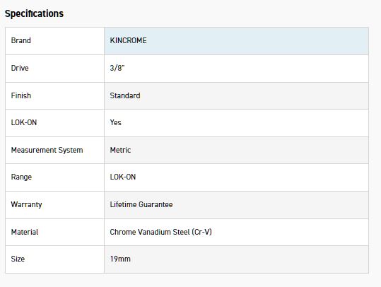 KINCROME K26014 LOKON SOCKET 3/8DR 19MM - Image 2