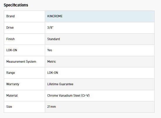 KINCROME K26016 LOKON SOCKET 3/8DR 21MM - Image 2