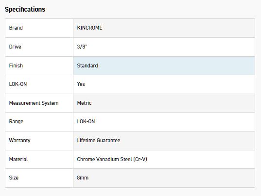 KINCROME K26050 LOKON SOCKET DEEP 3/8DR 8MM - Image 2