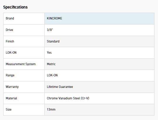 KINCROME K26055 LOKON SOCKET DEEP 3/8DR 13MM - Image 2