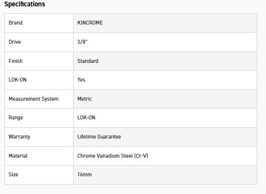 KINCROME K26058 LOKON SOCKET DEEP 3/8DR 16MM - Image 2