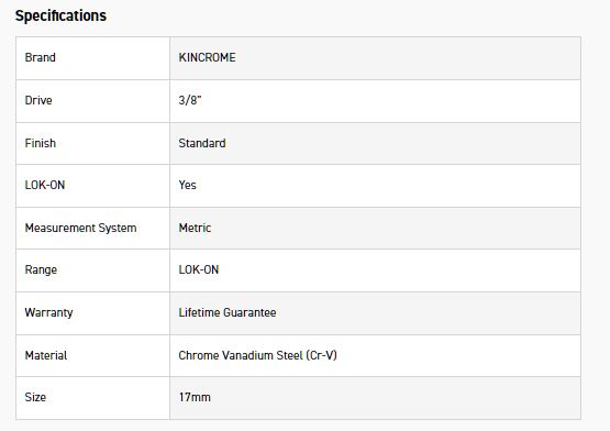 KINCROME K26059 LOKON SOCKET DEEP 3/8DR 17MM - Image 2