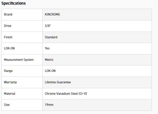 KINCROME K26061 LOKON SOCKET DEEP 3/8DR 19MM - Image 2