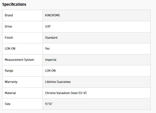 KINCROME K26073 LOKON SOCKET DEEP 3/8DR 9/16 - Image 2