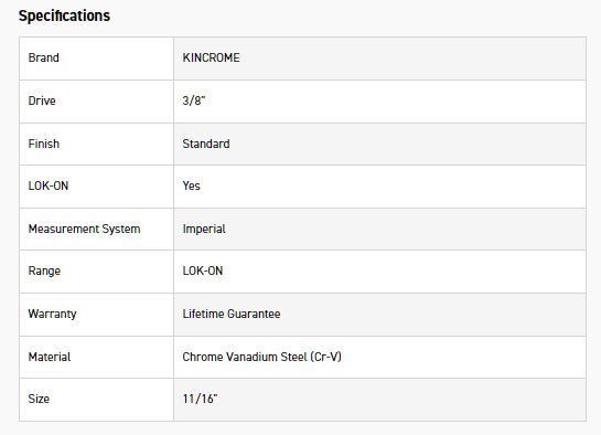 KINCROME K26075 LOKON SOCKET DEEP 3/8DR 11/16 - Image 2