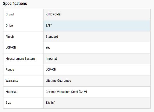 KINCROME K26077 LOKON SOCKET DEEP 3/8DR 13/16 - Image 2